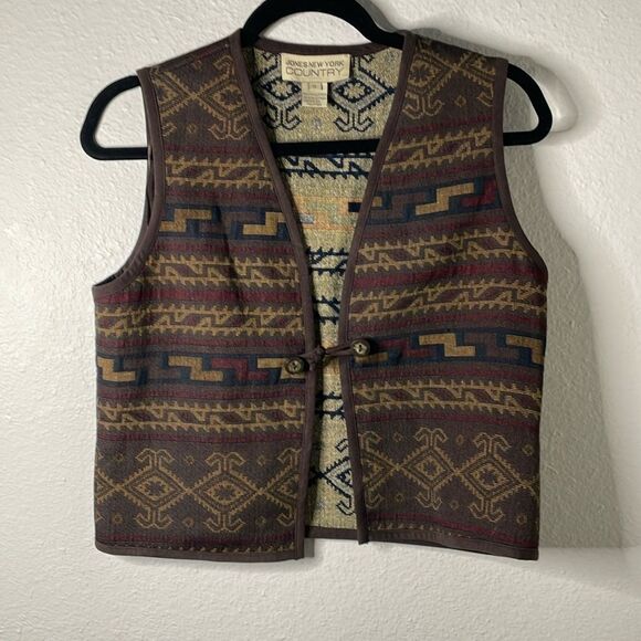 Jones New York Country Aztec Southwestern Vest Brown Size Small Wool Blend - Picture 1 of 6